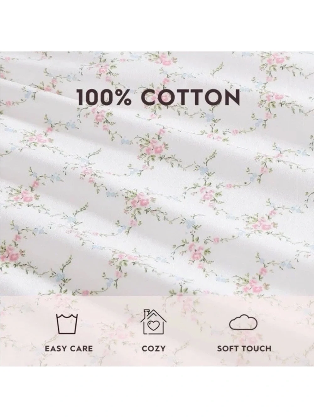 Laura Ashley Lynda Pink Floral Full Sheet Set Cotton Percale 4-Piece NWT